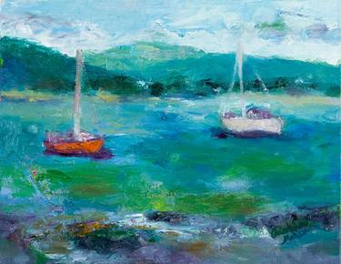 Original Abstract Expressionism Sailboat Paintings by Cristina Marcu