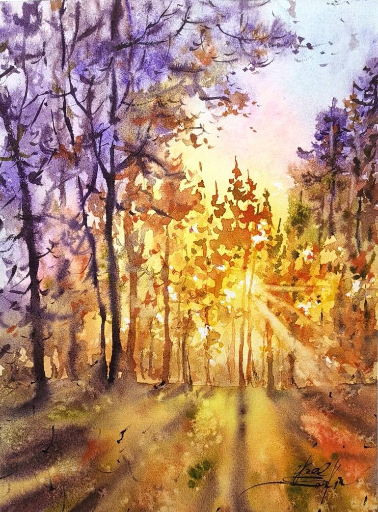 Forest Sunset Watercolor Painting for Beginners