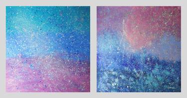 "Stars in the colorful cosmic sky" Diptych thumb