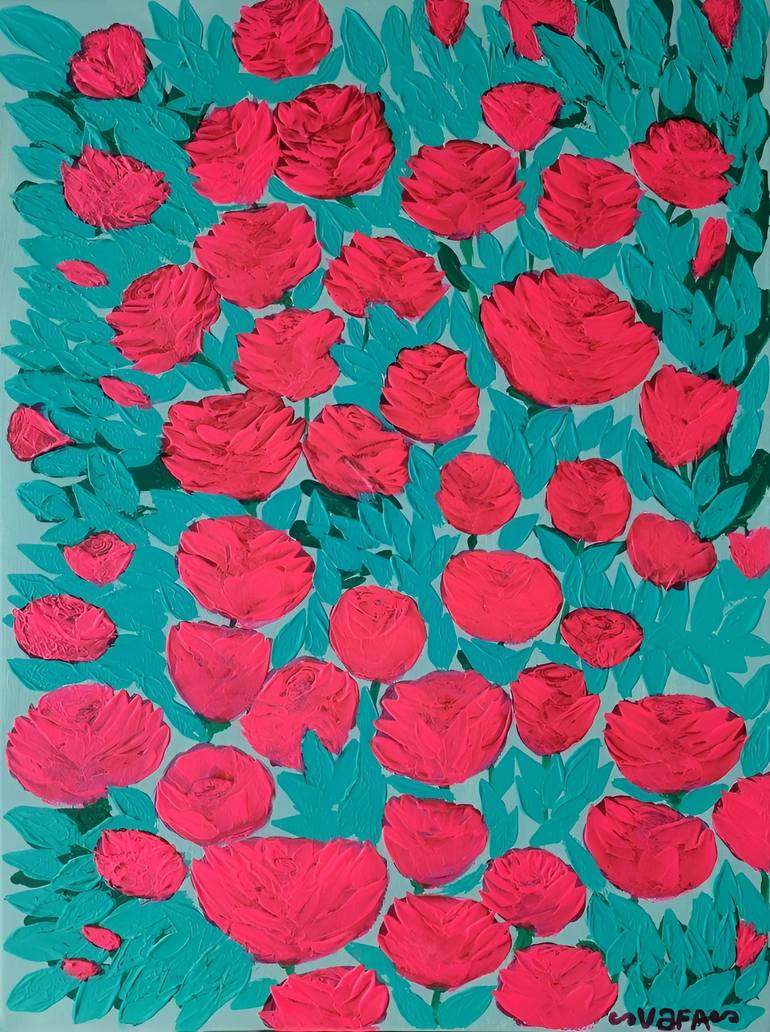 Original Art Deco Floral Painting by Vafa Majidli