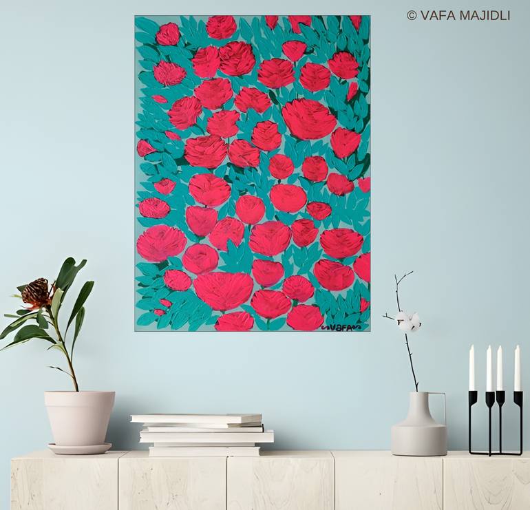 Original Art Deco Floral Painting by Vafa Majidli