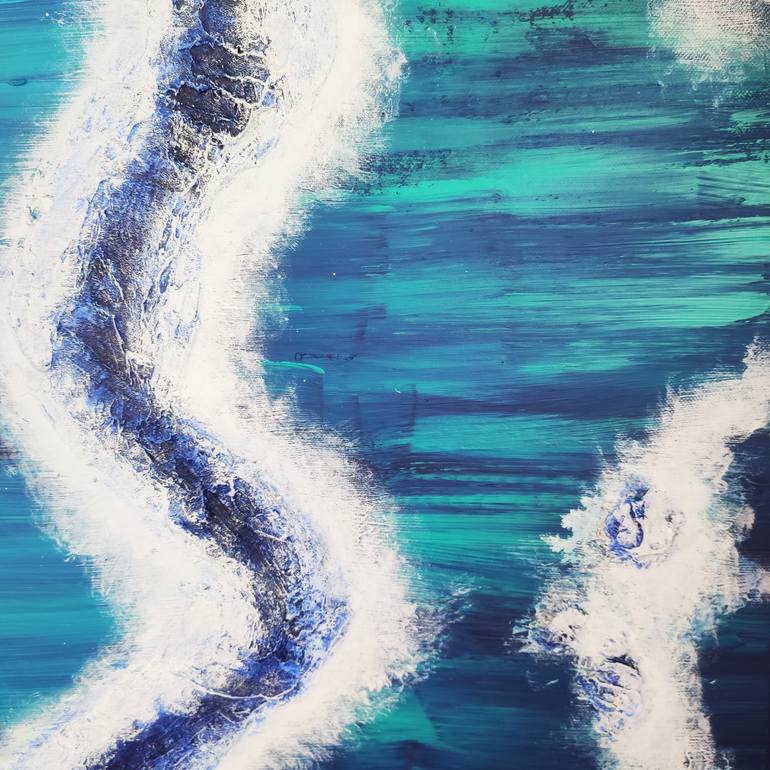 Original Abstract Ocean Mixed Media by Vafa Majidli