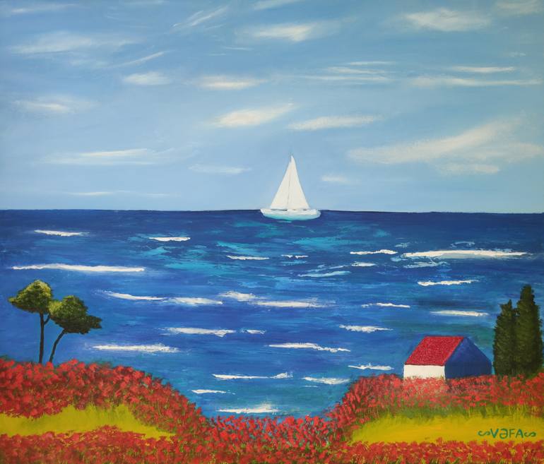 Original Color Field Painting Seascape Painting by Vafa Majidli