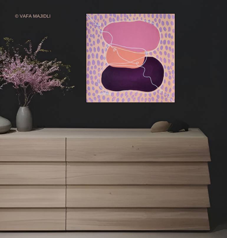 Figurative Zen Stones in Peachy Lilac Floral Garden/Chinoiserie