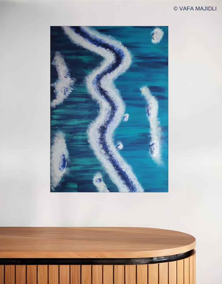 Original Abstract Seascape Mixed Media by Vafa Majidli