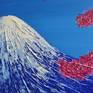 Painting "Fujiyama mountain" is one from my mountain landscape collection. There's snowy ultramarine mountain, blue sky,  sakura tree with pinky red flowers. 
Such a great mountain composition.