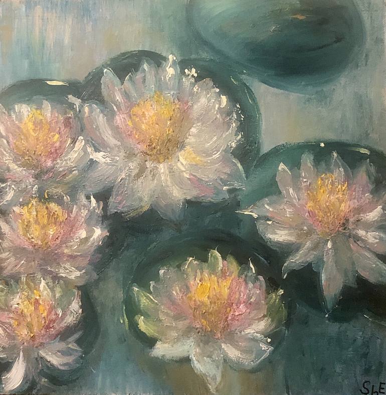 Delicate water lilies on the pond Painting by Elena Shekshina Saatchi Art