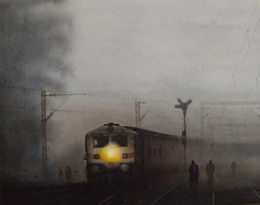 train in foggy morning thumb