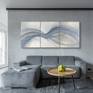 Flowing Triptych above a grey sofa in a modern interior. This triptych is large enough to fill a major wall in your space.