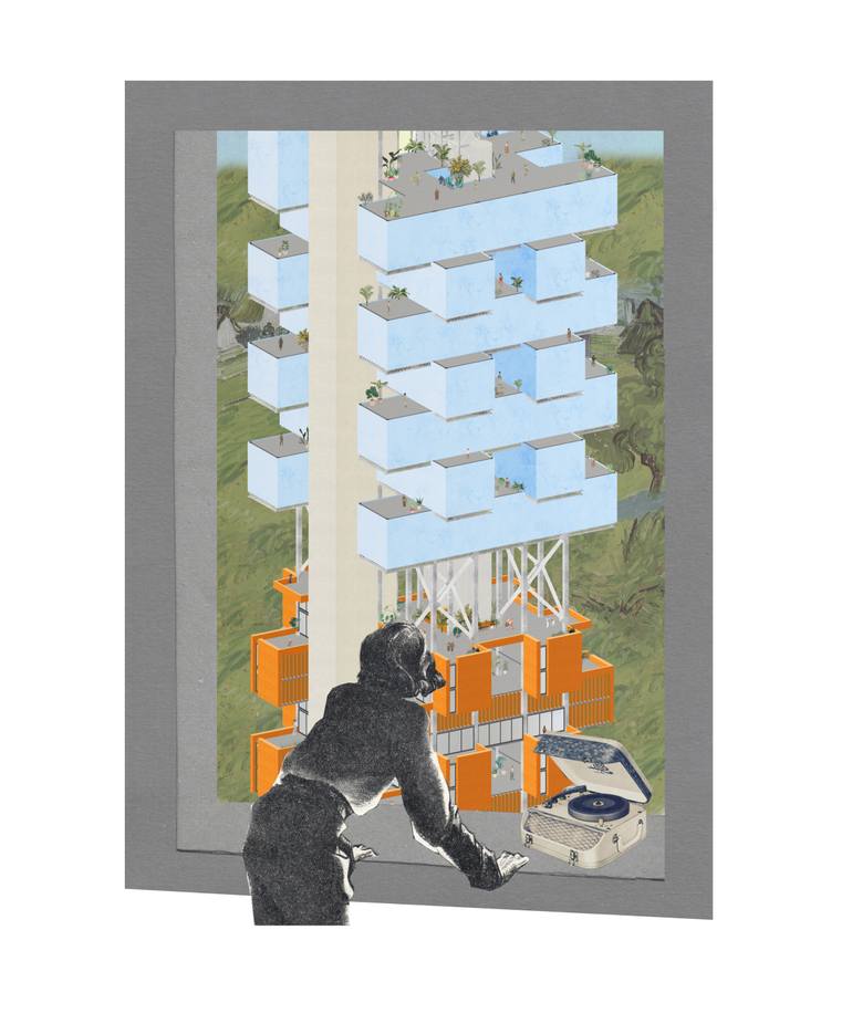 Original Abstract Architecture Mixed Media by Alfredo Queirolo