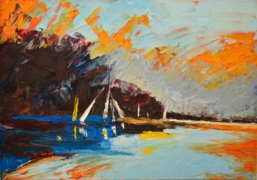 Original Impressionism Boat Paintings by Art Esmeralda Gallery