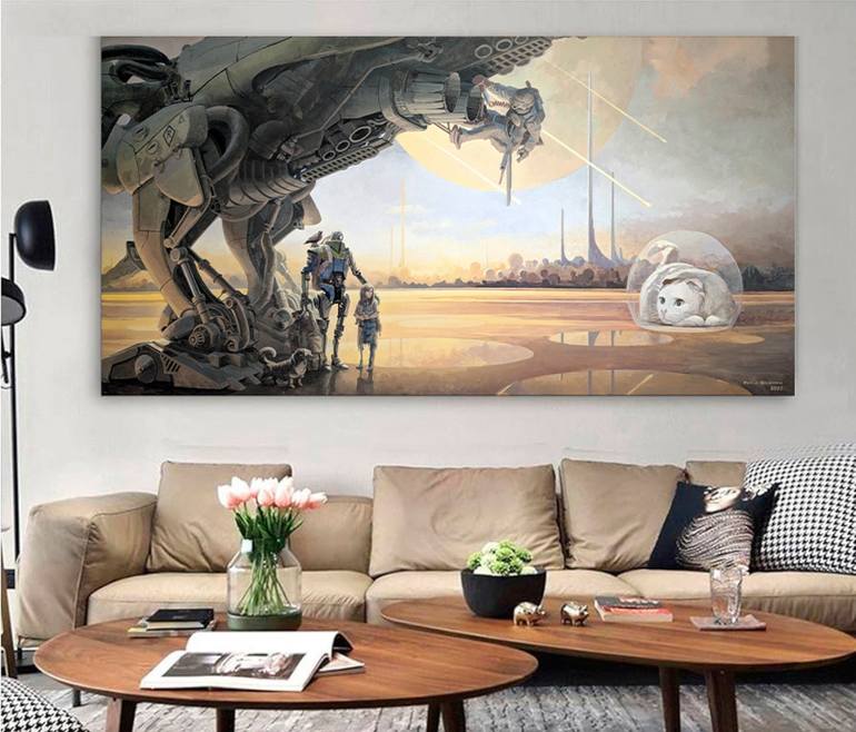Original Futurism Fantasy Painting by Pavlo Baiandin