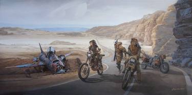 Post-apocalyptic bikers - steampunk acrylic painting on canvas. Modern art by Baiandin Pavlo. Futuristic / Unique / Exclusive thumb