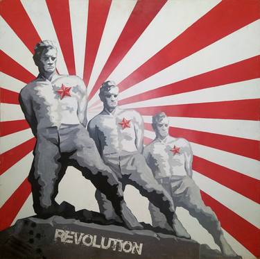 From Riot to Revolution - propaganda oil painting on hardboard. Modern art by Baiandin Pavlo. Rebellious / Unique / Exclusive thumb