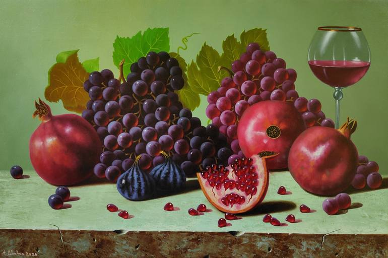 Pomegranates with Grapes and Figs Painting by Shahen Aleksandryan | Saatchi  Art