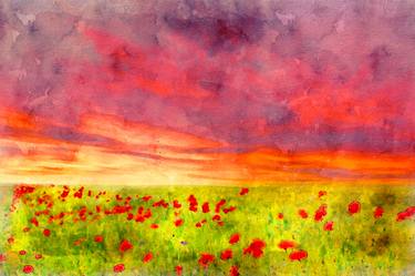 Sunset and Tulip Landscape watercolor thumb
