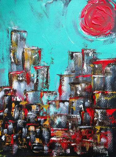 Original Abstract Expressionism Cities Paintings by Pepe Villan