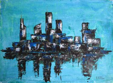 Original Abstract Expressionism Cities Paintings by Pepe Villan