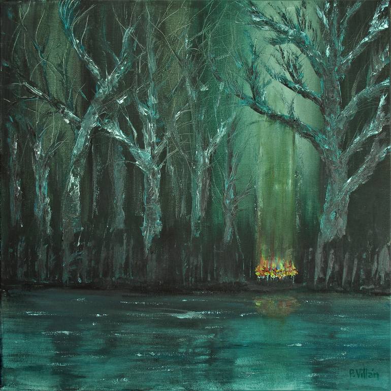 dark green forest painting