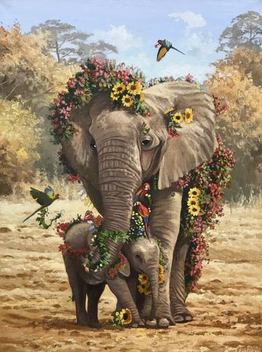 "ELEPHANT AND BABY ELEPHANT" - 45X60 CM (2023) thumb