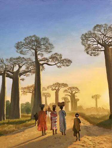 Saatchi Art Artist EVGENIYA ROSLIK; Paintings, “ORIGINAL OIL PAINTING "AFRICAN BAOBABS" - 45X60 CM (2023)” #art