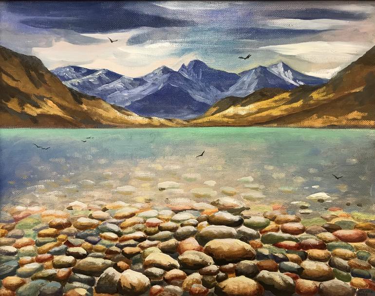 ORIGINAL OIL PAINTING ROCKS UNDER WATER - 40X50 CM (2019) Painting by  EVGENIYA ROSLIK