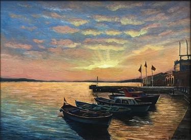 ORIGINAL OIL PAINTING "BOATS AT THE PIER" - 40X30 CM (2014) thumb