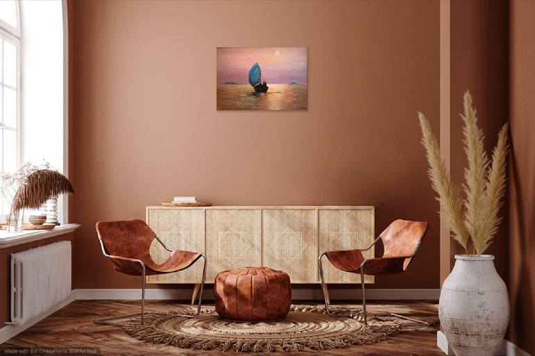 Original Photorealism Boat Painting by Evgeniya Roslik