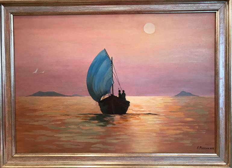 Original Photorealism Boat Painting by Evgeniya Roslik