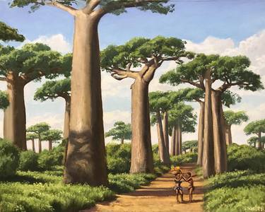 ORIGINAL OIL PAINTING "GIRLS WITH BAOBABS" - 50X40 CM (2021) thumb