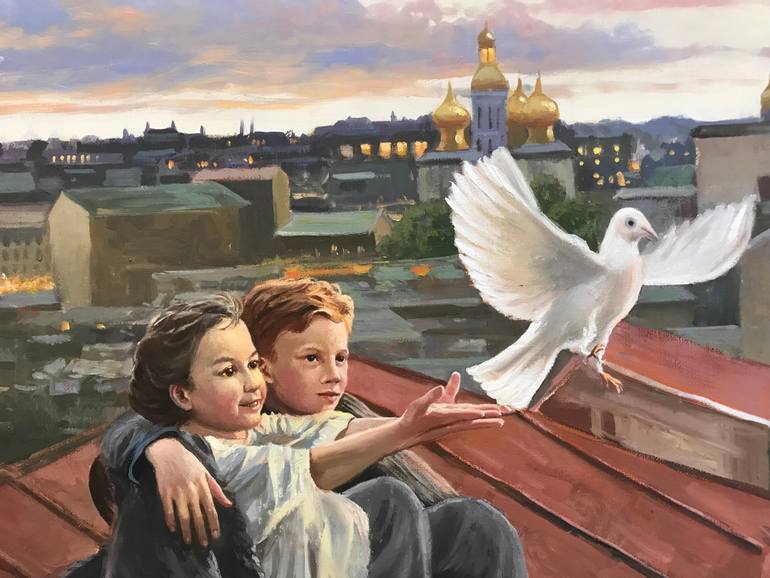 Original Impressionism Children Painting by Evgeniya Roslik