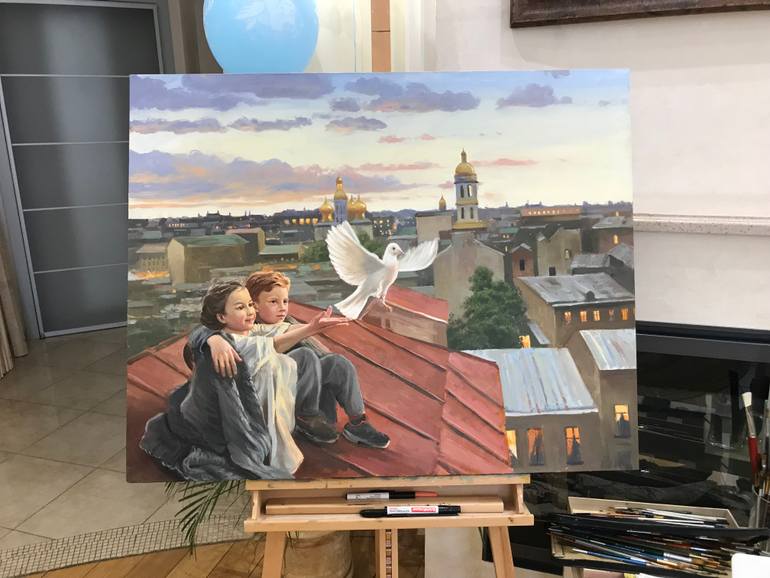 Original Impressionism Children Painting by Evgeniya Roslik