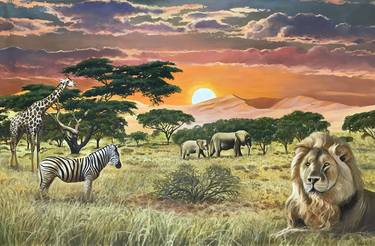 ORIGINAL OIL PAINTING "AFRICAN ANIMALS" - 120X80 CM (2022) thumb