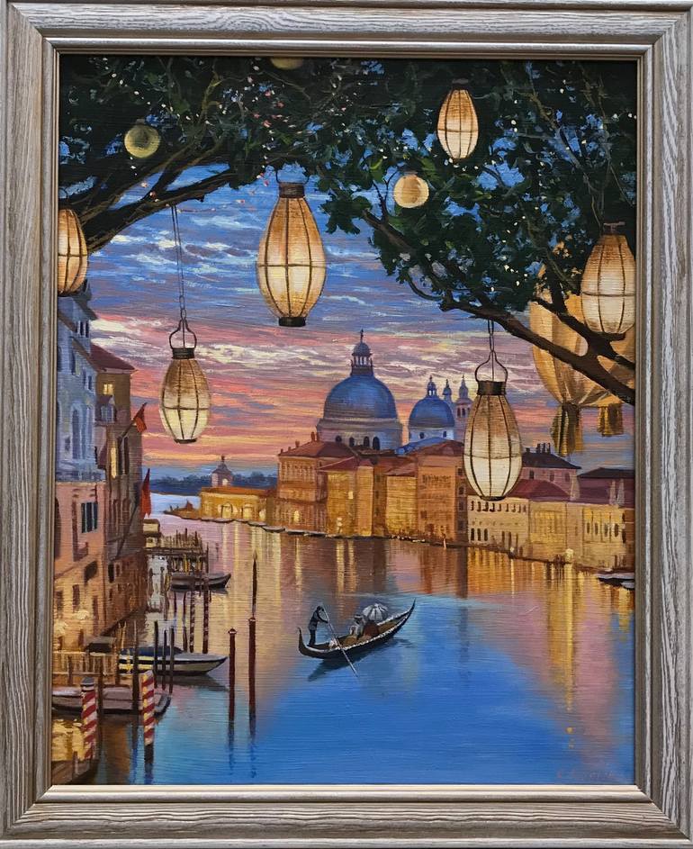 Original Photorealism Cities Painting by Evgeniya Roslik