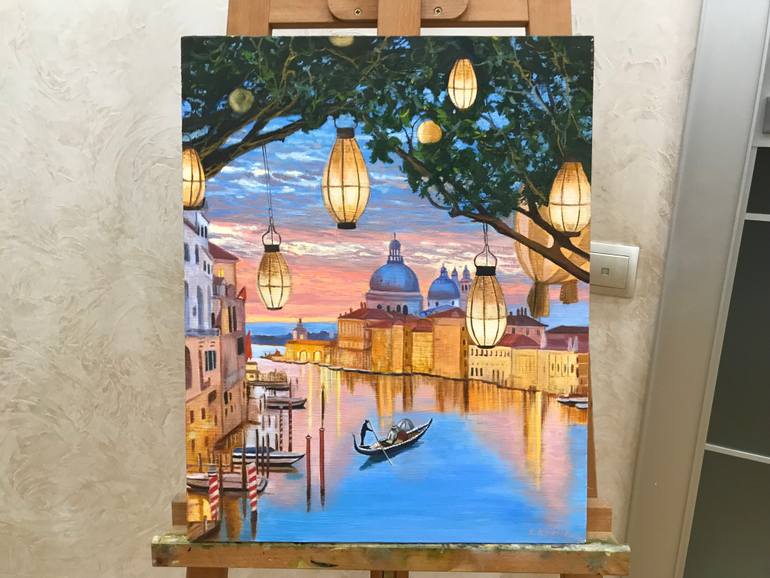 Original Photorealism Cities Painting by Evgeniya Roslik
