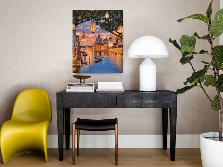 Original Photorealism Cities Painting by Evgeniya Roslik