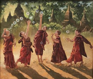 ORIGINAL OIL PAINTING "BUDDHIST MONKS" 70x60 сm (2020) thumb