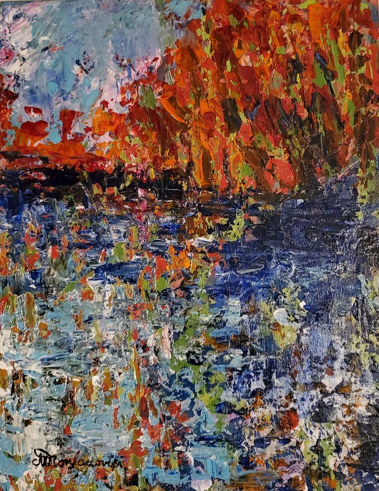 Original Abstract Painting by Maggie Romanovici | Impressionism Art on Other | By the Lake