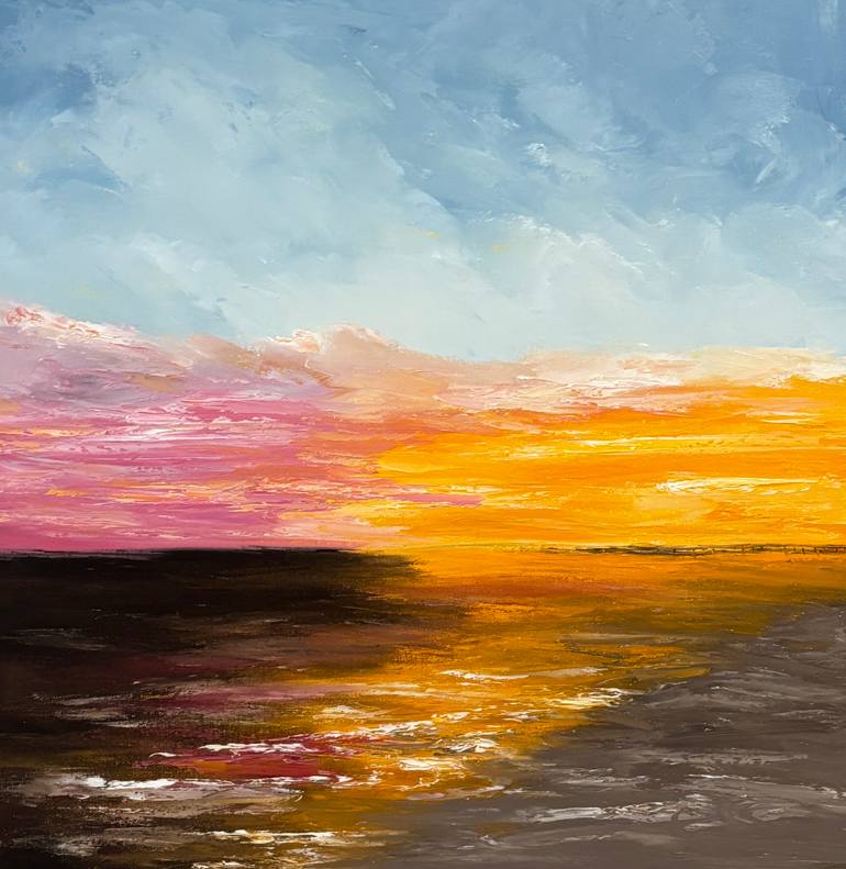 Original Ocean Painting by Laureen Weaver | Abstract Art on Canvas | Sunset on the Pier