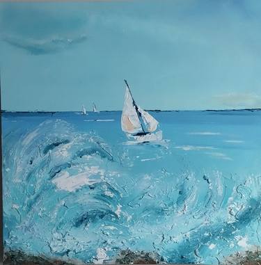 Original Contemporary Boat Painting by Kattie Art