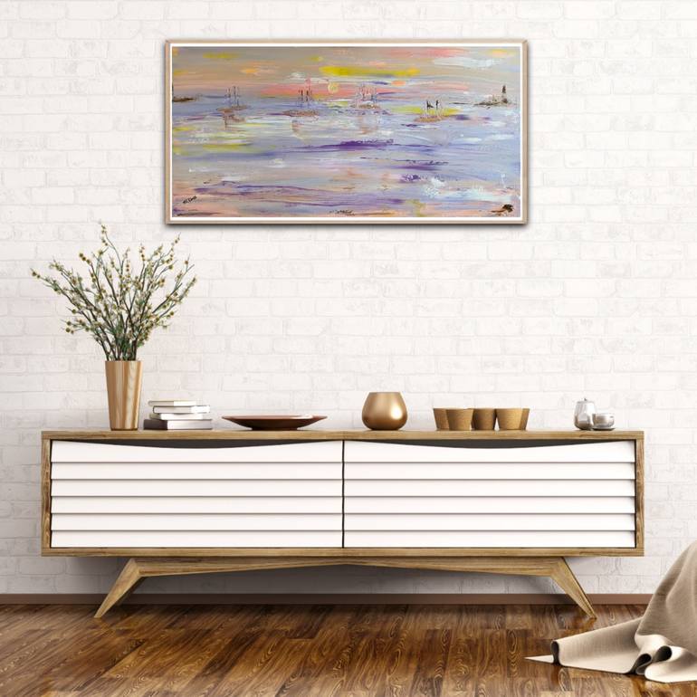 Original Abstract Yacht Painting by Kattie Art