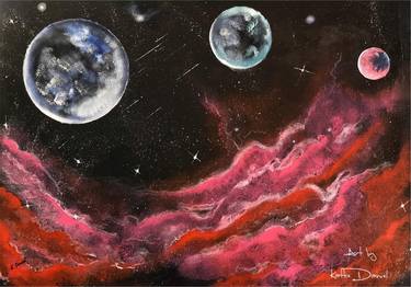 Original Outer Space Printmaking by Kattie Art