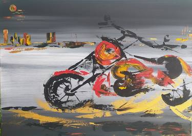 Original Abstract Motorcycle Paintings by Kattie Art