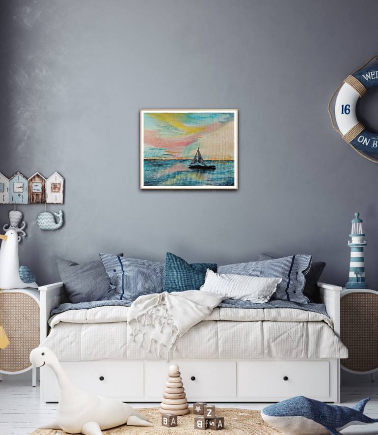 Original Yacht Painting by Kattie Art