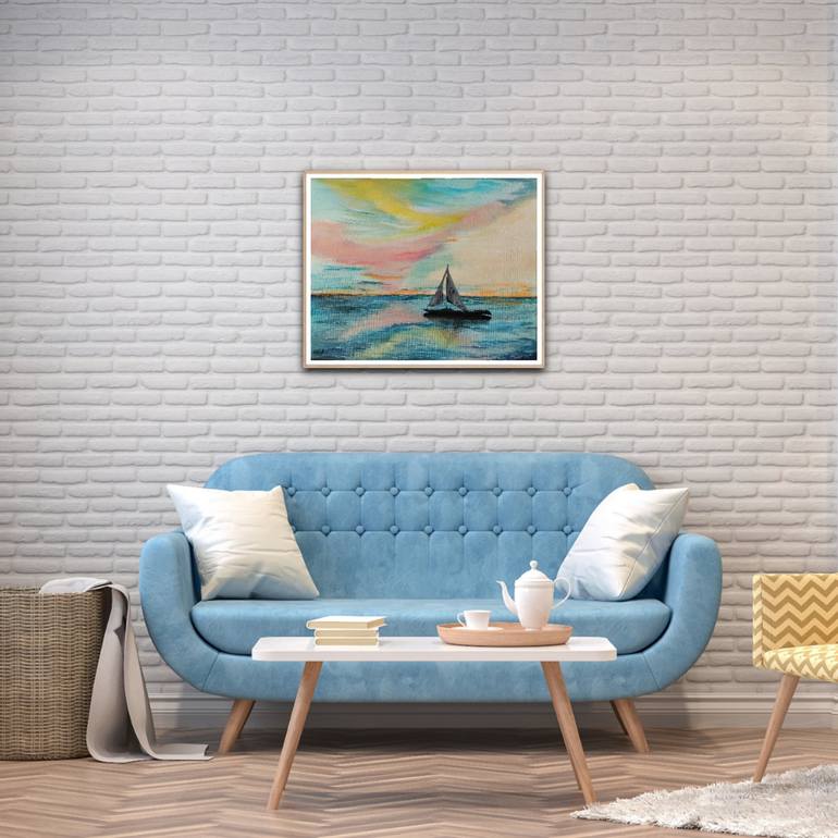 Original Yacht Painting by Kattie Art