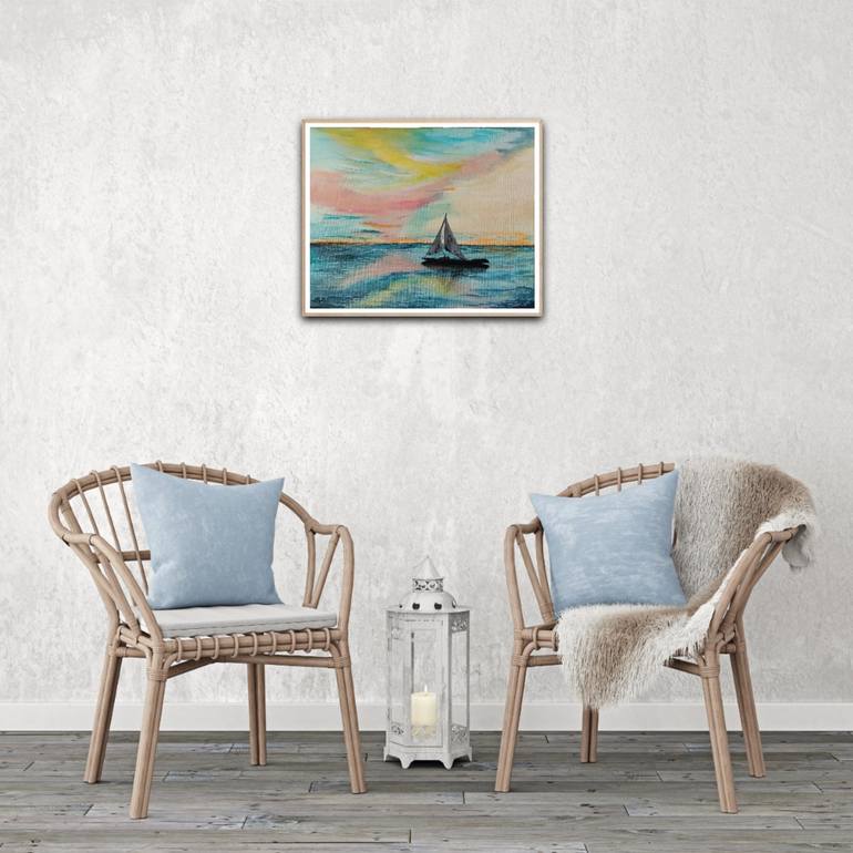 Original Realism Yacht Painting by Kattie Art