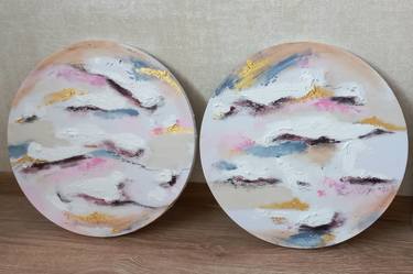Copy of Art set of 2  round canvases  ,mountains and clouds thumb