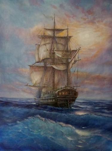 Oil painting, Frigate, thumb