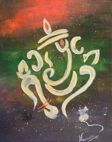 Ganesha/ Elephant God Acrylic Painting on canvas panel thumb