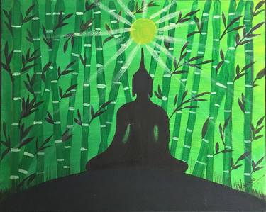 Gautam Buddha | Lord Buddha meditating in Bamboo Forest Painting thumb